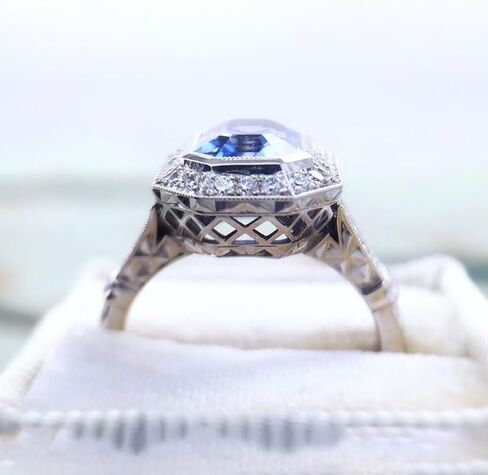 Mnyixsi 925 Sterling Silver Blue Created Sapphire and Moissanite Wedding Engagement Ring Band Bridal Ring Blue CZ Statement Ring Cubic Zirconia Cocktail Ring for Women Size 8 in Kuwait