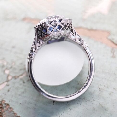 Mnyixsi 925 Sterling Silver Blue Created Sapphire and Moissanite Wedding Engagement Ring Band Bridal Ring Blue CZ Statement Ring Cubic Zirconia Cocktail Ring for Women Size 8 in Kuwait