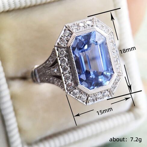 Mnyixsi 925 Sterling Silver Blue Created Sapphire and Moissanite Wedding Engagement Ring Band Bridal Ring Blue CZ Statement Ring Cubic Zirconia Cocktail Ring for Women Size 8 in Kuwait