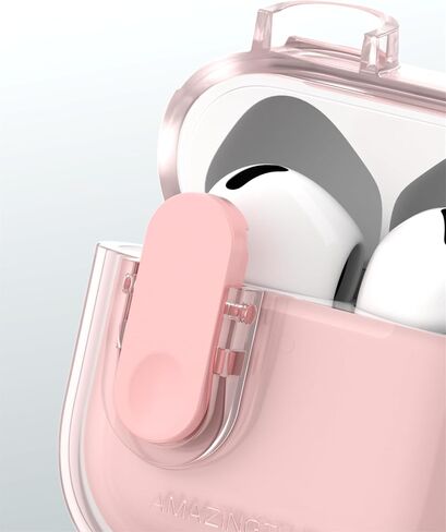 Transparent Case for AirPods 4, Anti Yellowing TPU Compatible with AirPods 4 Case Cover with Secure Switch Closure, Metal Carabiner Included, Clear Pink in Saudi Arabia