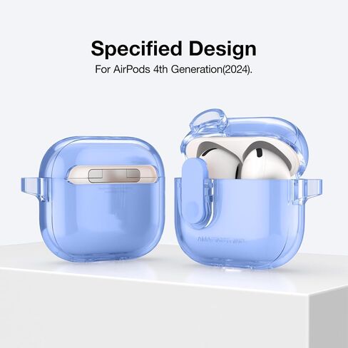 Transparent Case for AirPods 4, Anti Yellowing TPU Compatible with AirPods 4 Case Cover with Secure Switch Closure, Metal Carabiner Included, Clear Pink in Saudi Arabia