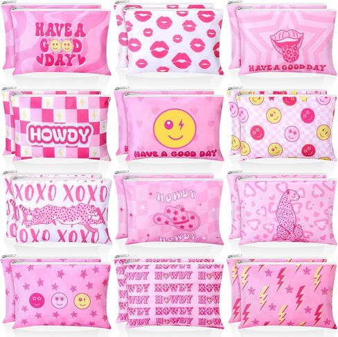 Blosssound 24 Pcs Cosmetic Bags Makeup Bags Bulk Cute Portable Pouches with Zipper Travel Toiletry Organizer Purse Women's Gift Birthday Party Favors(Preppy) in Saudi Arabia
