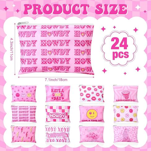 Blosssound 24 Pcs Cosmetic Bags Makeup Bags Bulk Cute Portable Pouches with Zipper Travel Toiletry Organizer Purse Women's Gift Birthday Party Favors(Preppy) in Saudi Arabia