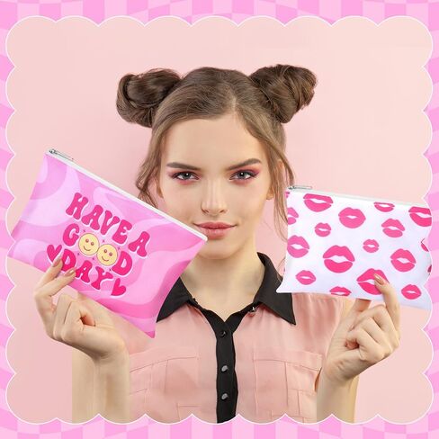 Blosssound 24 Pcs Cosmetic Bags Makeup Bags Bulk Cute Portable Pouches with Zipper Travel Toiletry Organizer Purse Women's Gift Birthday Party Favors(Preppy) in Saudi Arabia