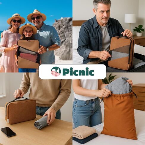 Compression Packing Cubes for Travel – 6-Pack Expandable Luggage Organizer Bags | Lightweight Storage Solution for Suitcase, Backpack & Carry-On | Travel Accessories for Men & Women (Brown & Camel) in Saudi Arabia