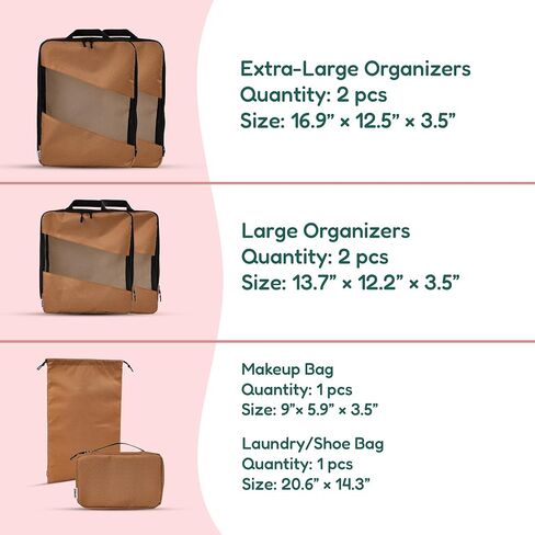Compression Packing Cubes for Travel – 6-Pack Expandable Luggage Organizer Bags | Lightweight Storage Solution for Suitcase, Backpack & Carry-On | Travel Accessories for Men & Women (Brown & Camel) in Saudi Arabia