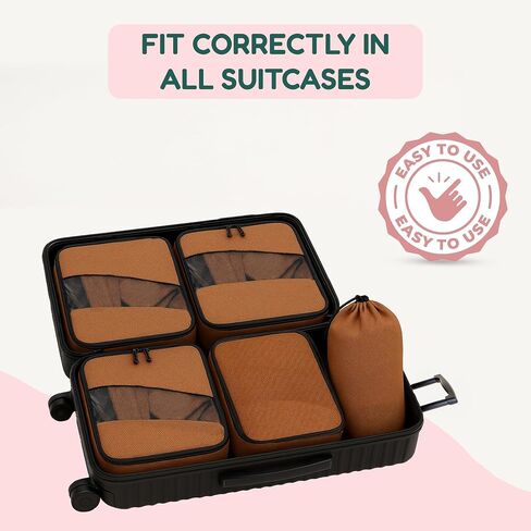 Compression Packing Cubes for Travel – 6-Pack Expandable Luggage Organizer Bags | Lightweight Storage Solution for Suitcase, Backpack & Carry-On | Travel Accessories for Men & Women (Brown & Camel) in Saudi Arabia