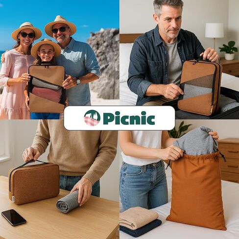 Compression Packing Cubes for Travel – 6-Pack Expandable Luggage Organizer Bags | Lightweight Storage Solution for Suitcase, Backpack & Carry-On | Travel Accessories for Men & Women (Brown & Camel) in Saudi Arabia