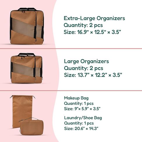 Compression Packing Cubes for Travel – 6-Pack Expandable Luggage Organizer Bags | Lightweight Storage Solution for Suitcase, Backpack & Carry-On | Travel Accessories for Men & Women (Brown & Camel) in Saudi Arabia