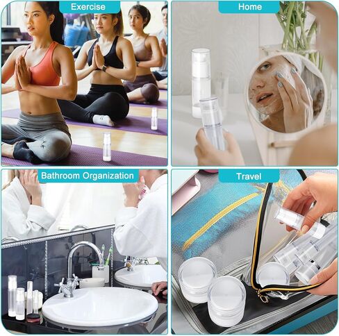 Meanplan 32 Pack Airless Pump Jars Set 3.4/1.7/1/0.34oz Refillable Travel Cosmetic Container Mini Leak Proof Atomizer Spray Bottle Skincare Dispenser for Toiletry, Cream Lotion, Foundation, Shampoo in Saudi Arabia