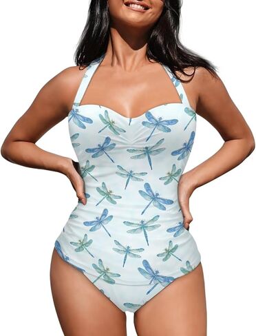 Women Tummy Control One Piece Swimsuits V Neck Push Up Bathing Suits with Supportive Cups in Saudi Arabia