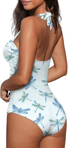 Women Tummy Control One Piece Swimsuits V Neck Push Up Bathing Suits with Supportive Cups in Saudi Arabia