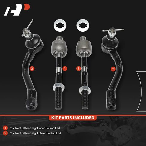 A-Premium Set of 4, Front Inner Outer Tie Rod End Kit, Compatible with Kia Rio, Rio5, 2006-2011 in Saudi Arabia