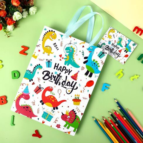 حقيبة هدايا عيد ميلاد Rumia Dinosaur للأولاد - حقائب هدايا T -Rex مع ورق الأنسجة وبطاقة الترحيب وورق Dino الأخضر - لوازم زخرفة حفلات الأطفال in Kuwait