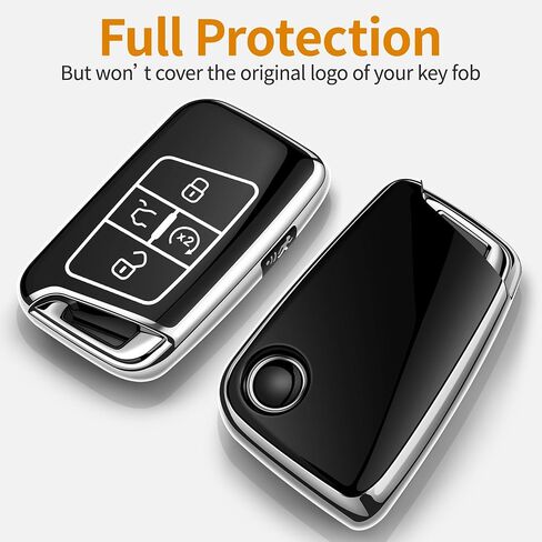 Serfera for Volkswagen Key Fob مع مجموعة مفاتيح مفتاح الحماية الكاملة للحماية الكاملة المتوافقة مع Tiguan Atlas Jetta Passat Golf Alltrack (Silver) in Saudi Arabia