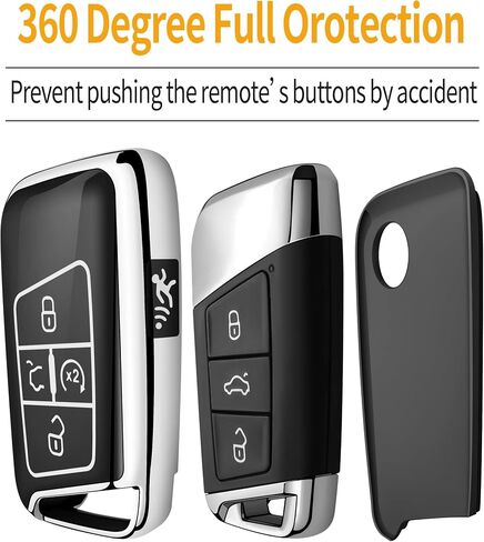 Serfera for Volkswagen Key Fob مع مجموعة مفاتيح مفتاح الحماية الكاملة للحماية الكاملة المتوافقة مع Tiguan Atlas Jetta Passat Golf Alltrack (Silver) in Saudi Arabia