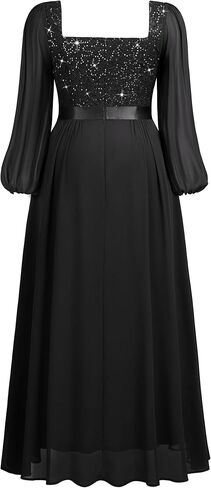Missmay Women's Plus Seale Sequin Lace Square V Neck Alevives Long Sleeves Assial Evening Chiffon Long in Kuwait