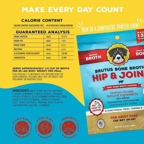 Brutus Broth Skin and Coat Meal Toppers for Dogs Mega Pack (Salmon Flavor) - Vegetable Broth Powder with Omegas 3, 6 & 9 - Dog Food Toppers for Dry Food - Makes 130oz of Liquid Bone Broth in Kuwait