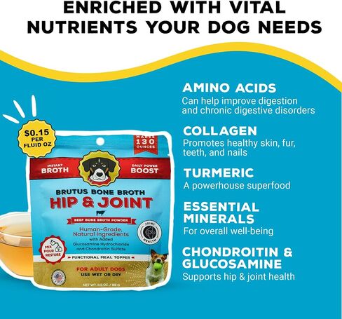 Brutus Broth Skin and Coat Meal Toppers for Dogs Mega Pack (Salmon Flavor) - Vegetable Broth Powder with Omegas 3, 6 & 9 - Dog Food Toppers for Dry Food - Makes 130oz of Liquid Bone Broth in Kuwait