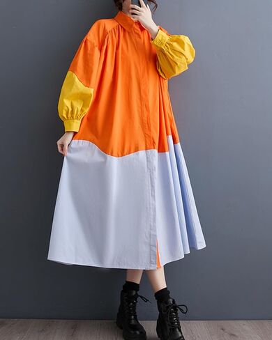 زر Ellazhu Women's Down Downwork Maxi Length Lights Eversial Coll Block Dress GZ133 A in Saudi Arabia