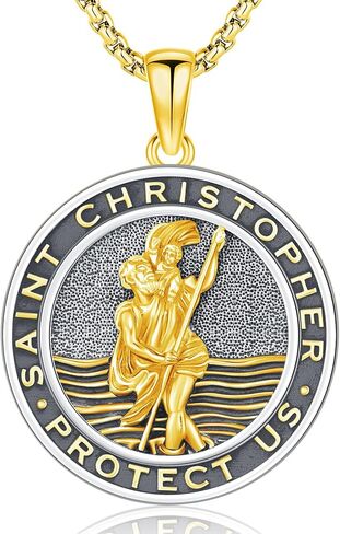 Gold St Michael/St Benedict/St Christopher/Gabriel/Pendant for Men Women ، Saint Archangel Michael Necklace Sterling Silver Form in Kuwait