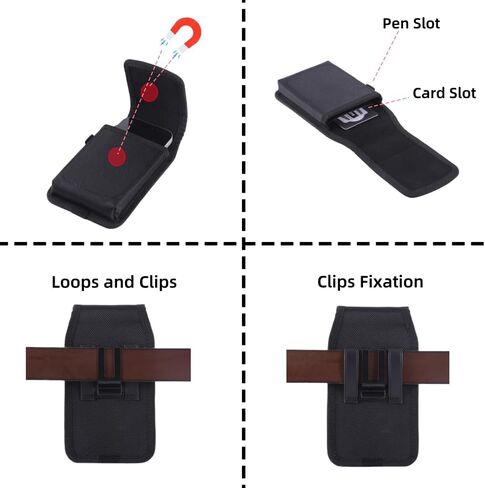 حافظة Universal مع حزام حلقات حلقات Phone Case Pouch with Card Slot Slot Pen Nylon لـ Samsung Galaxy Z Flip 5/4/3 Case Motorola Razr Plus Moto Razr+ 2023 Galaxy Z Flip 5/4/3/2 (Nylon Black ، XS) in Kuwait