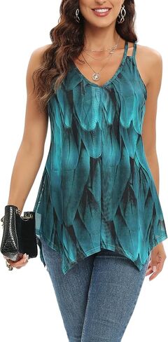 Womens Casual Spaghetti Strap Tank Tops Floral Print Asymmetric Hem Camisoles in Kuwait