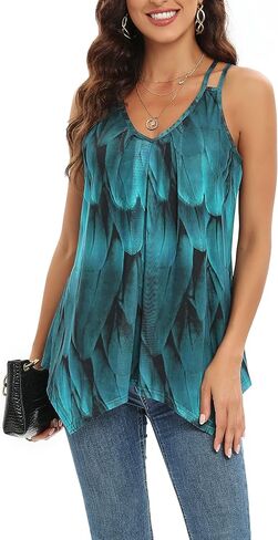 Womens Casual Spaghetti Strap Tank Tops Floral Print Asymmetric Hem Camisoles in Kuwait