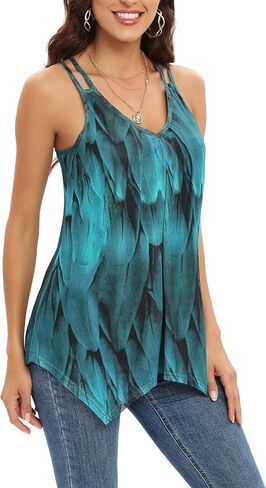 Womens Casual Spaghetti Strap Tank Tops Floral Print Asymmetric Hem Camisoles in Kuwait