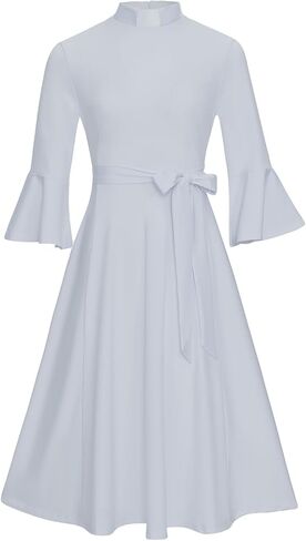 Women's Bell Sleeve Church Dress Clergy Midi Dress Tab Insert Collar Priestess Dress in Saudi Arabia