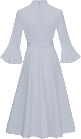 Women's Bell Sleeve Church Dress Clergy Midi Dress Tab Insert Collar Priestess Dress in Saudi Arabia