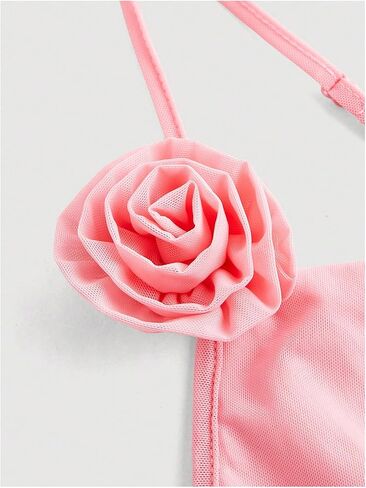 OYOANGLE Women's 3D Floral Cowl Neck Ruched Mesh Cami Top Asymmetrical Ruffle Hem Camisole in Saudi Arabia