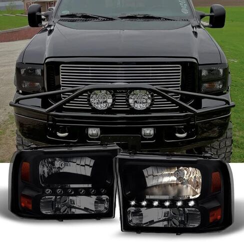 AKKON - For Ford F250/F350 Superduty Excursion Black Smoke LED Headlights Replacement Left + Right Pair Set in Saudi Arabia