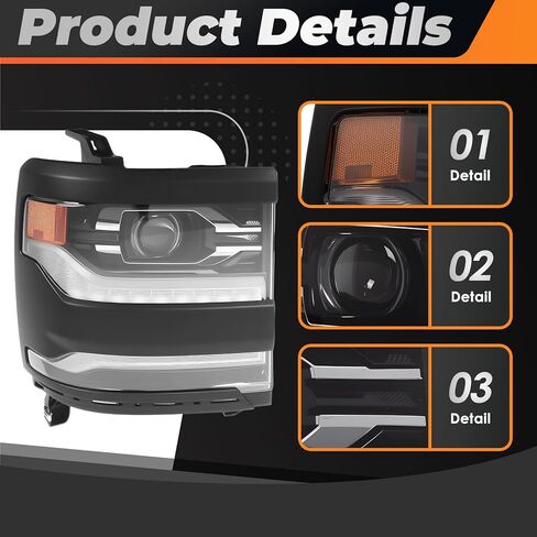 Passenger Side Headlight Assembly w/DRL Compatible with 2016-2019 Silverado 1500 w/Bulbs 84893098 GM2503456 (Right) in Saudi Arabia