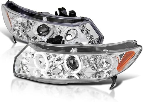 توليف المواصفات المصابيح الأمامية LED Projector Leads Grosing Black Housing Smoke Lens متوافقة مع 2006-2011 Honda Civic 2 Door Coupe ، Left + Lride Pair Assembly Assembly in Kuwait