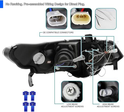 توليف المواصفات المصابيح الأمامية LED Projector Leads Grosing Black Housing Smoke Lens متوافقة مع 2006-2011 Honda Civic 2 Door Coupe ، Left + Lride Pair Assembly Assembly in Kuwait
