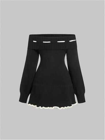 Soly Hux Women's Off the Counter Sweater Dress Bow Knit Mini Dresses BodyCon Long Sleeve Sweater Dress in Saudi Arabia