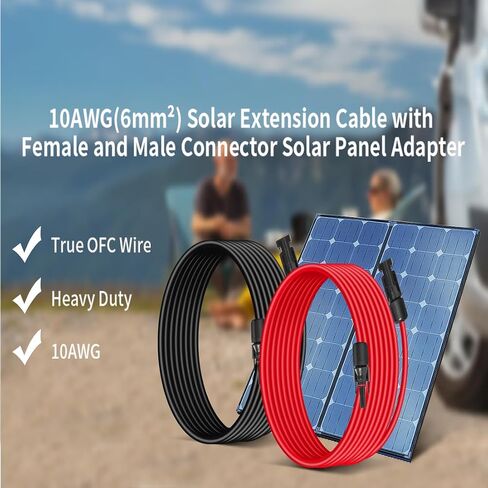 10AWG (6 مم مربع) كابل تمديد لوحة الطاقة الشمسية 4 أقدام - أسود وأحمر ، شاق ، مقاومة للطقس ، موصلات شمسية قياسية كابل الطاقة الشمسية لأنظمة الطاقة الشمسية ، RVs ، القوارب in Kuwait