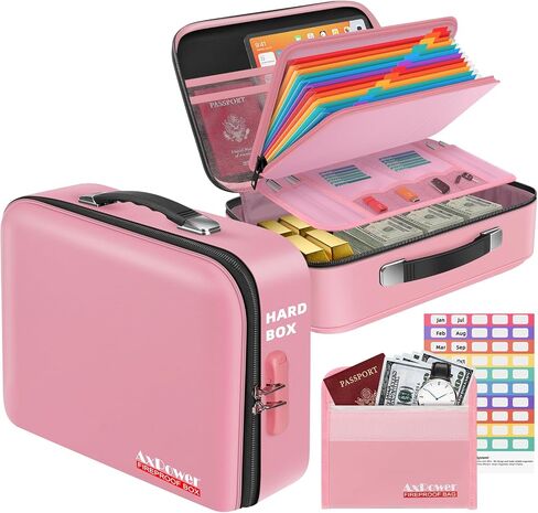 Fireproof Document Box Hard Case With Lock, Multi-Layer Fire Proof Water Resistant Safe Box File Organizer Bag With Small Money Bag for Important Documents Passport Certificates Laptop (Black) in Saudi Arabia