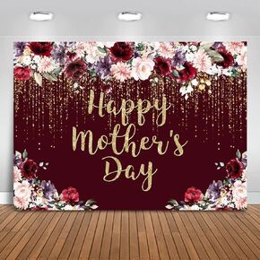 Mocsicka Rose Gold Happy Mother's Backdrop Floral Glitter Dots Thanks Mom Background Mother's Day Party Party Banner Photo Studio Props (7x5ft) in Kuwait