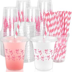 50Pcs 12Oz Wildflower Disposable Plastic Cups with Lids and Straws Spring Summer Vintage Floral Cold Beverage Drinking Cups for Home Kitchen Party Supplies in Kuwait