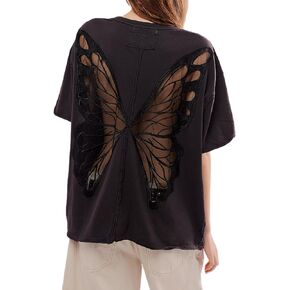 nufiwi نساء y2k قصيرة الأكمام الفراشة قمم زخرفة زخرفة قطع الظهر tshirts preppy backless انظر من خلال قمصان kawaii in Saudi Arabia