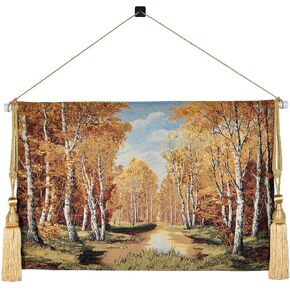 Vintage Forest Wall Tapestry Nature Scene - Peaceful Lakeside Reverie, Muted Green Aesthetic with Telescopic Rod & Tassels, Jacquard Woven Wall Tapestries for Bedroom/Living Room Decor Art (42"x27") in Saudi Arabia
