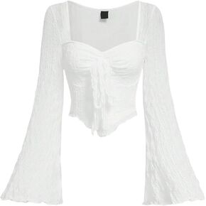 QJQ Women's Long Bell Sleeve Crop Tops Sweetheart Neck Going Out Top in Saudi Arabia