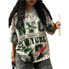 SOLY HUX Women's Y2k Graphic T-Shirts Drop Shoulder Short Sleeve Baggy Tee Tops Streetwear in Saudi Arabia