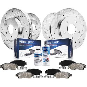 Detroit Axle - Brake Kit for 02-06 RSX TYPE-S Model Drilled & Slotted Brake Rotors 2002 2003 2004 2005 2006 Ceramic Brakes Pads Front and Rear Replacement in Kuwait