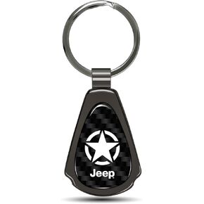 for Jeep Willys Star Logo Real Black Carbon Fiber Metal Teardrop Key Chain in Saudi Arabia