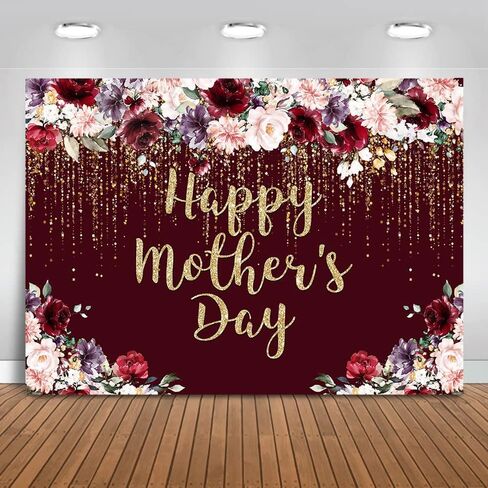 Mocsicka Rose Gold Happy Mother's Day Backdrop Floral Glitter Dots Thanks Mom Background Mother's Day Party Decorations Banner Photo Studio Props (7x5ft) in Kuwait