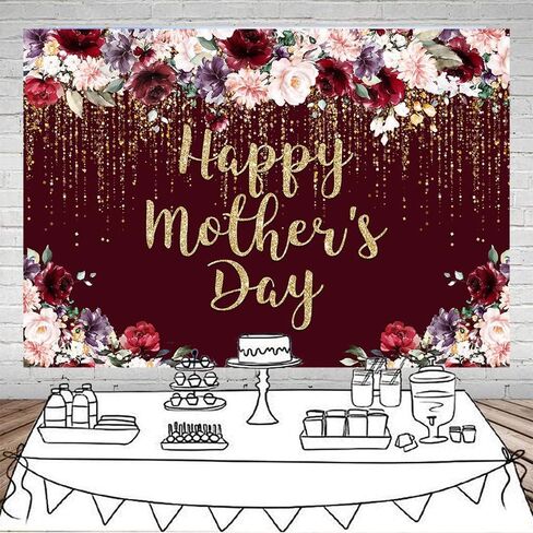 Mocsicka Rose Gold Happy Mother's Day Backdrop Floral Glitter Dots Thanks Mom Background Mother's Day Party Decorations Banner Photo Studio Props (7x5ft) in Kuwait