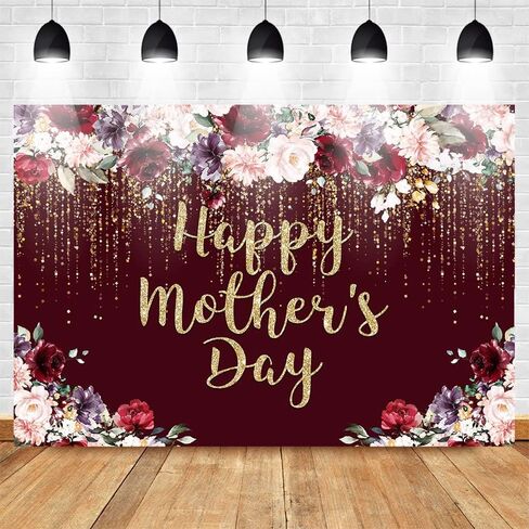 Mocsicka Rose Gold Happy Mother's Day Backdrop Floral Glitter Dots Thanks Mom Background Mother's Day Party Decorations Banner Photo Studio Props (7x5ft) in Kuwait